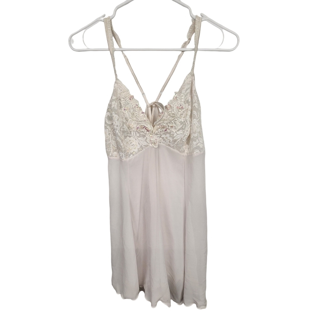 Secret Treasures White Sheer Lace Sequin Coquette Slip Dress Size Large